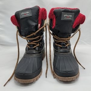 Storm by Cougar Winter Boots Size 8 Black/ Red/ White Faux Fur